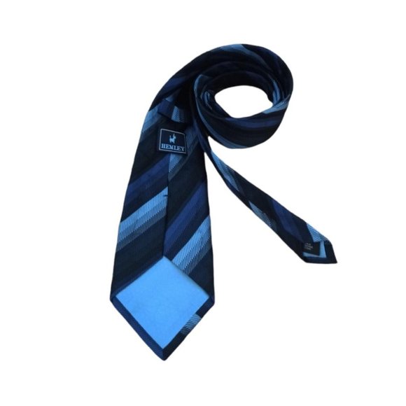 HEMLEY Blue Striped Silk Tie GERMANY 60"/ 4" EC - Picture 8 of 9
